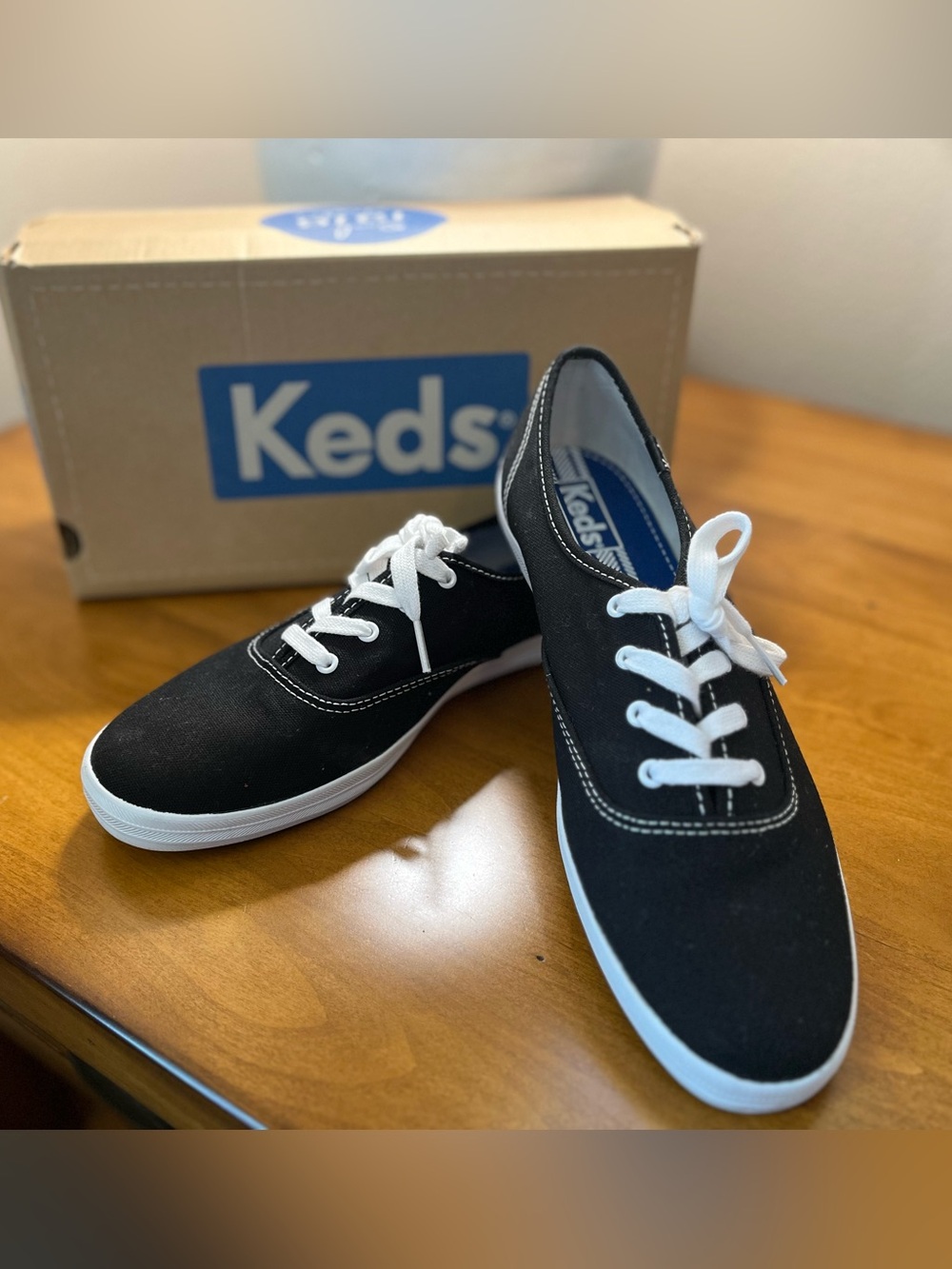 Keds Women’s Black Canvas Lace-Up Sneakers with White Accents